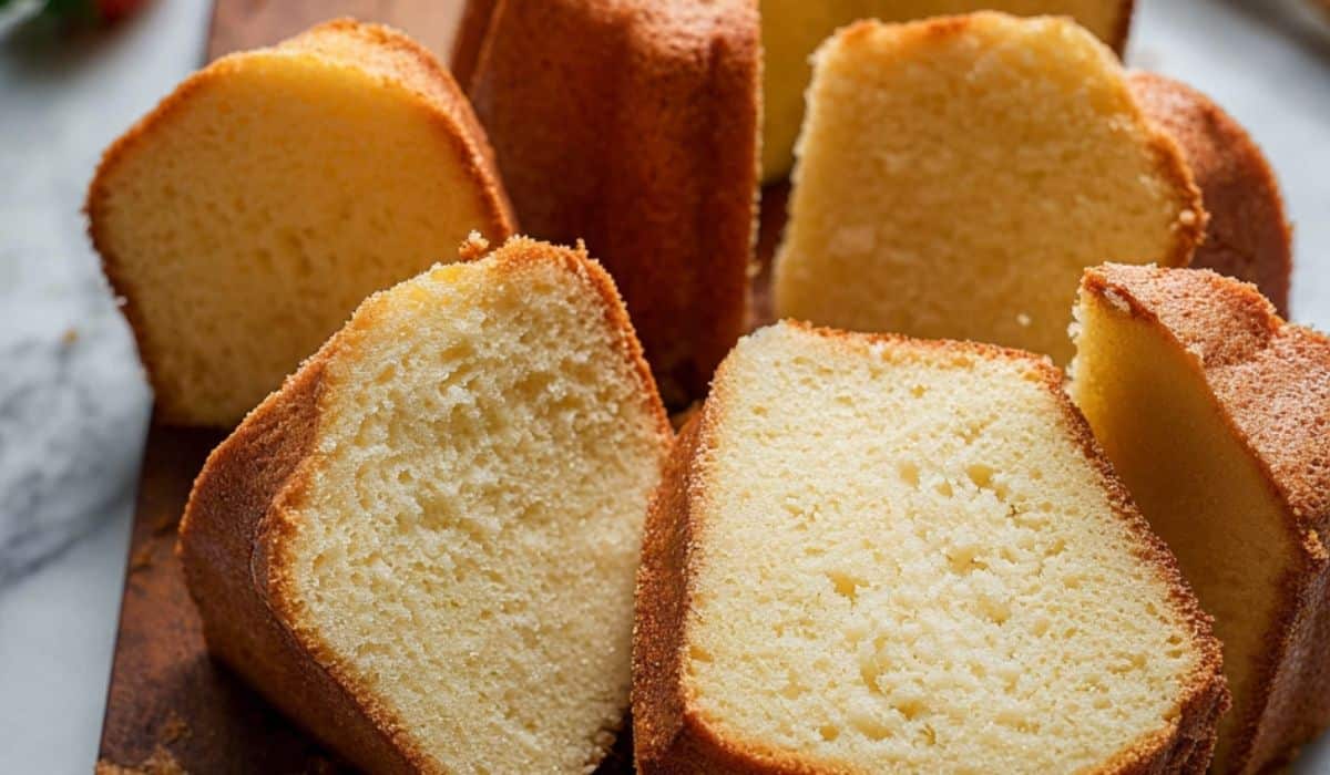 Cream Cheese Pound Cake on rustic table