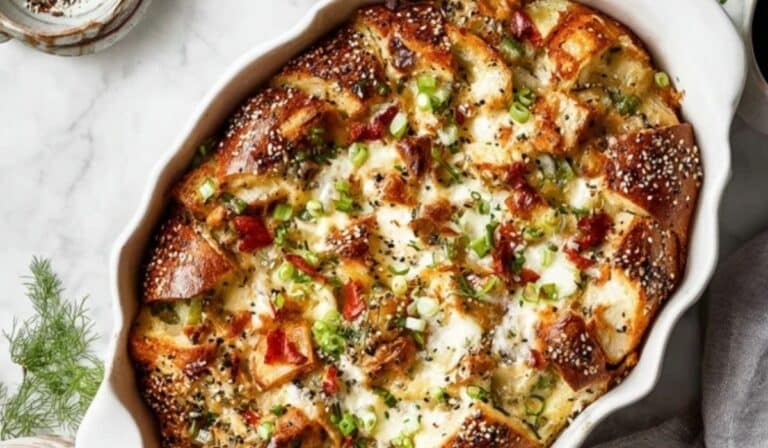 Everything Bagel Breakfast Casserole fresh out of the oven