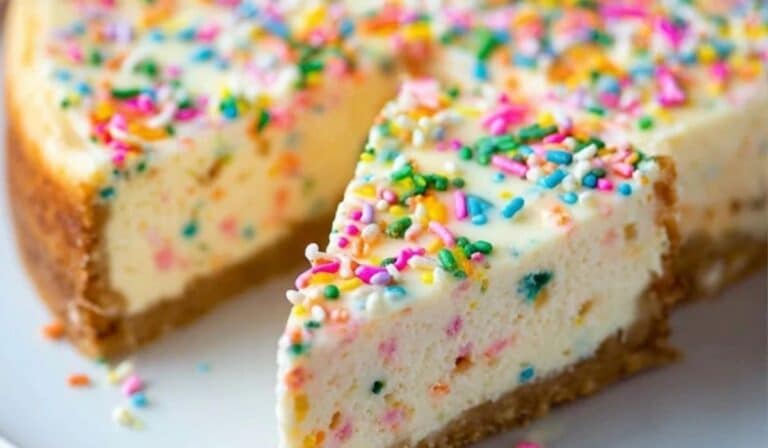 Confetti Sprinkle Cheesecake with rainbow sprinkles