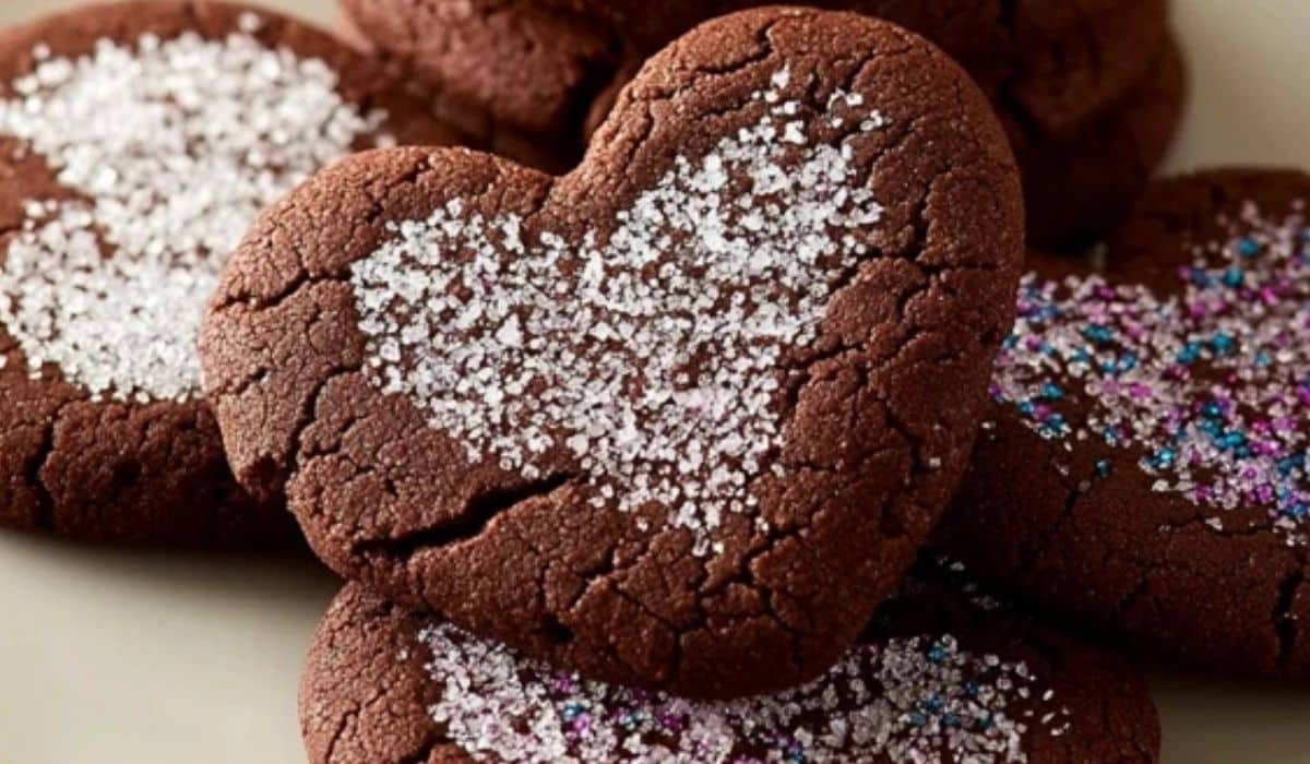 Chocolate Sugar Cookies stacked on a plate