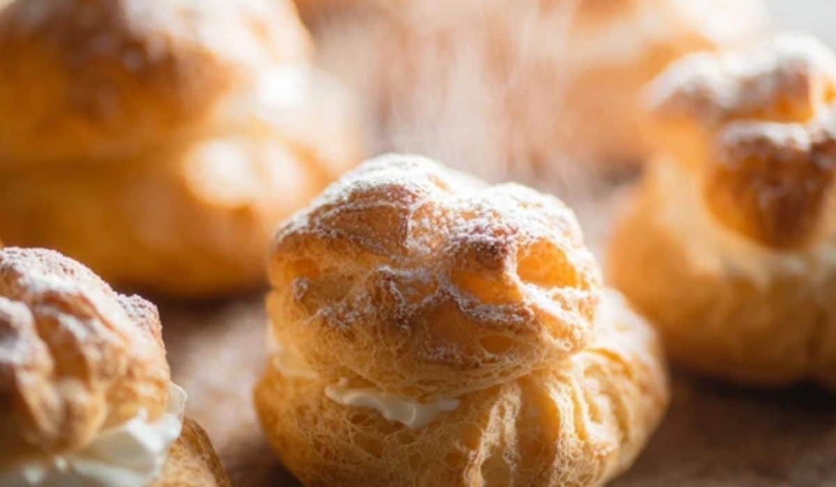 Freshly baked choux pastry puffs