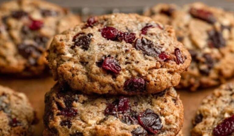 Big Fat Dark Chocolate Cranberry Oatmeal Cookies stacked