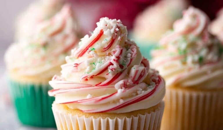 White Chocolate Peppermint Cupcakes with Swirled Frosting