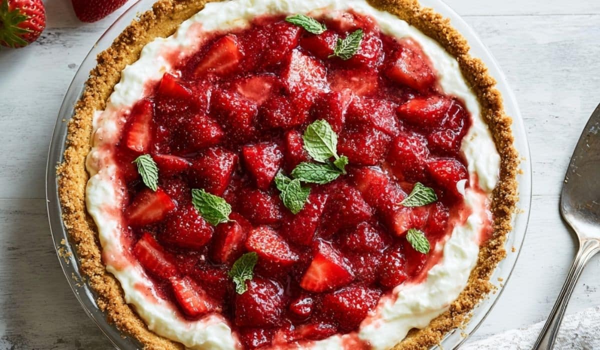 Strawberry Cream Cheese Pie on table