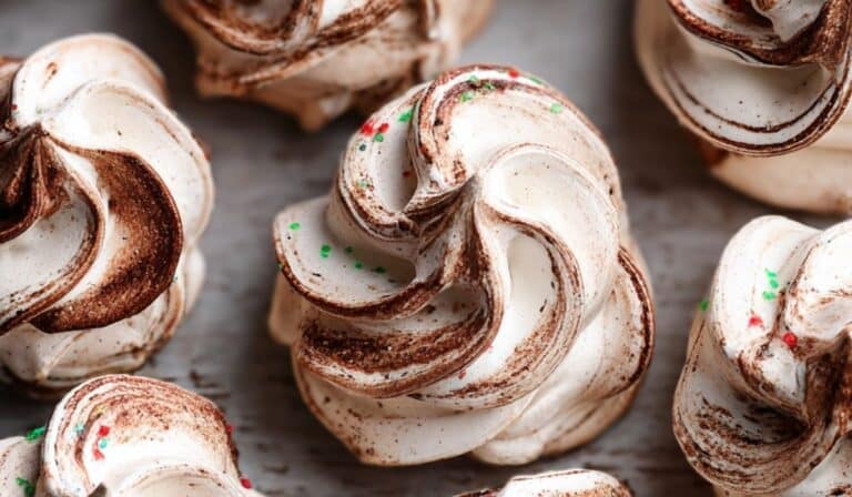 Chocolate Swirled Meringue Cookies with glossy chocolate swirls