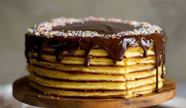 Smith Island Cake on wooden stand