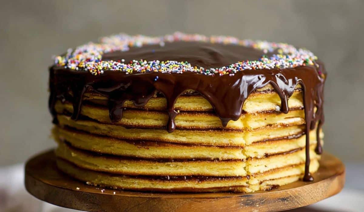 Smith Island Cake on wooden stand