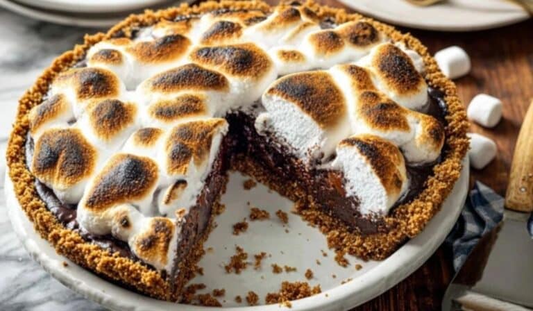 S’mores Brownie Pie with gooey marshmallow topping