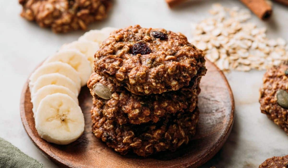 Breakfast Cookies stacked on rustic plate