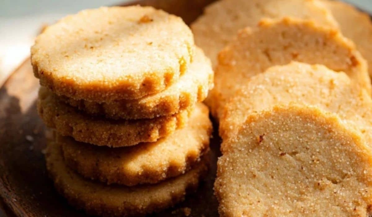 Brown Sugar Shortbread Cookies on wooden plate
