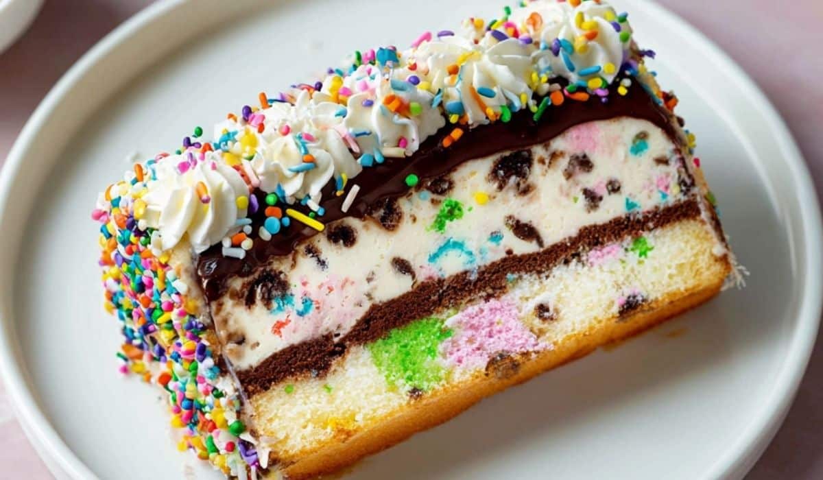 Ice cream loaf cake sliced