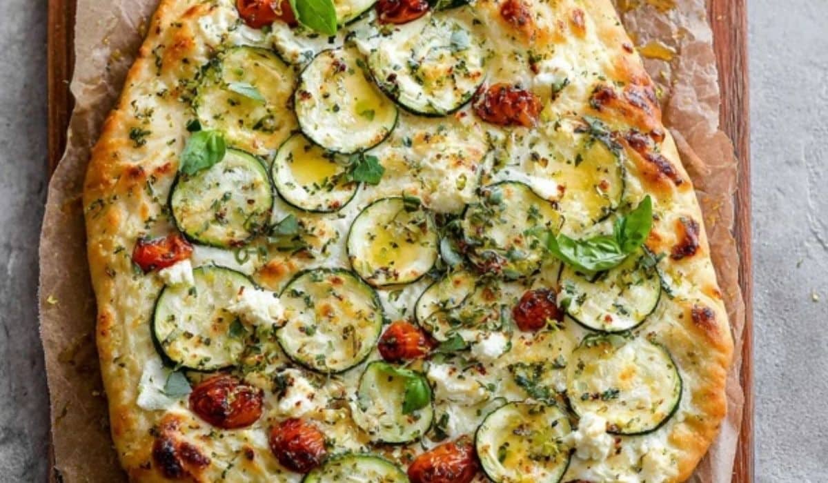 Zucchini & Herbed Ricotta Flatbread fresh and hot