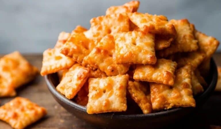 Homemade Cheese Crackers on rustic table