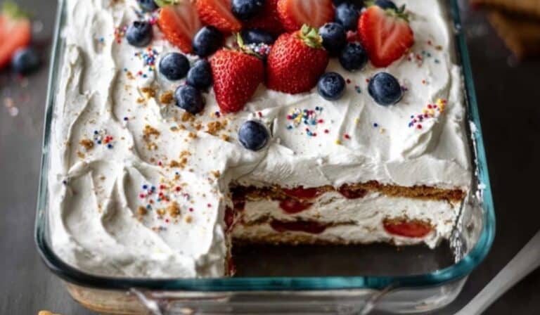 Easy Berry Icebox Cake on summer table
