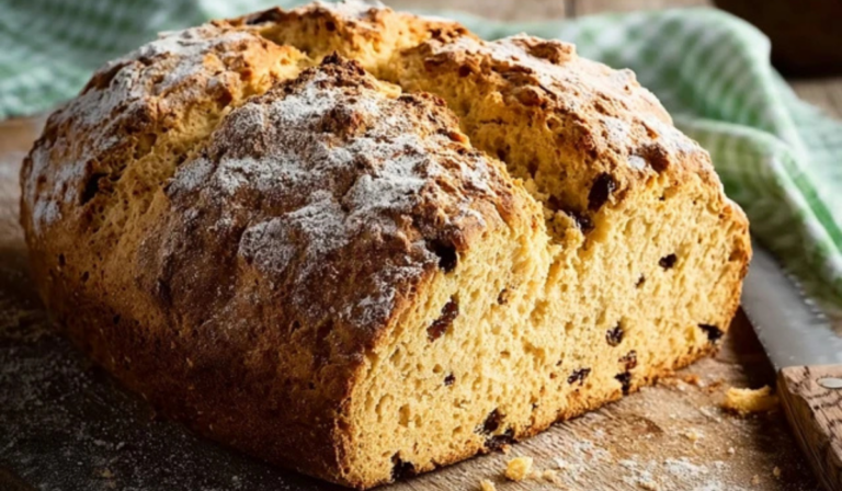 Irish Soda Bread with a golden crust and cross cut on top