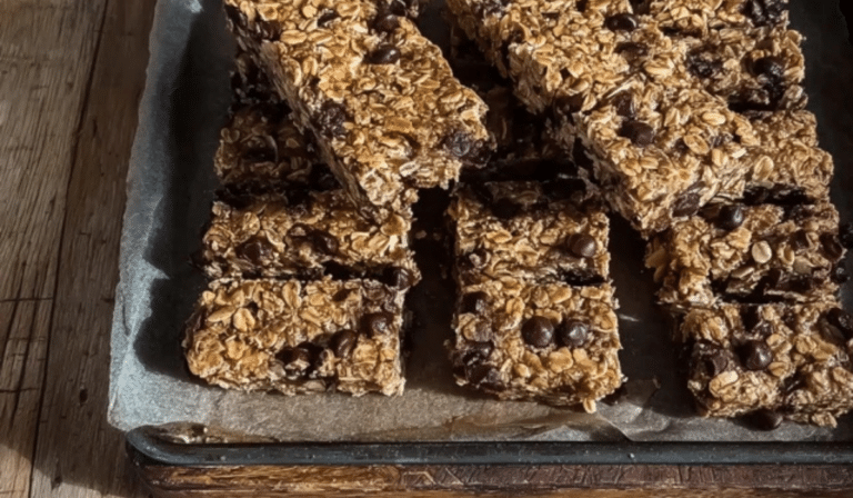 High-Fiber, High-Protein Breakfast Bars sliced on parchment-lined tray