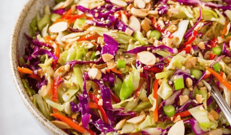 Asian Cabbage Salad with sesame dressing and toasted almonds