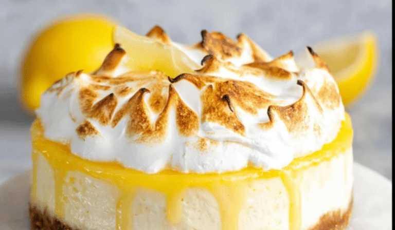 Lemon Meringue Cheesecake with toasted meringue and lemon curd
