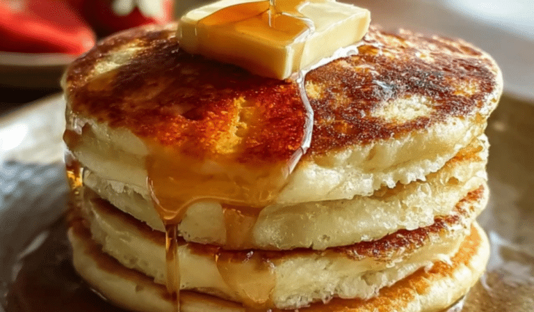 Classic Fluffy Pancake Stack with butter and maple syrup