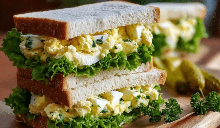 Classic Egg Salad Sandwich halves with creamy filling on soft bread