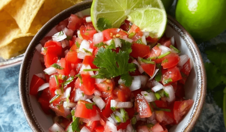 Fresh Pico De Gallo (Salsa Fresca) in a bowl with tortilla chips